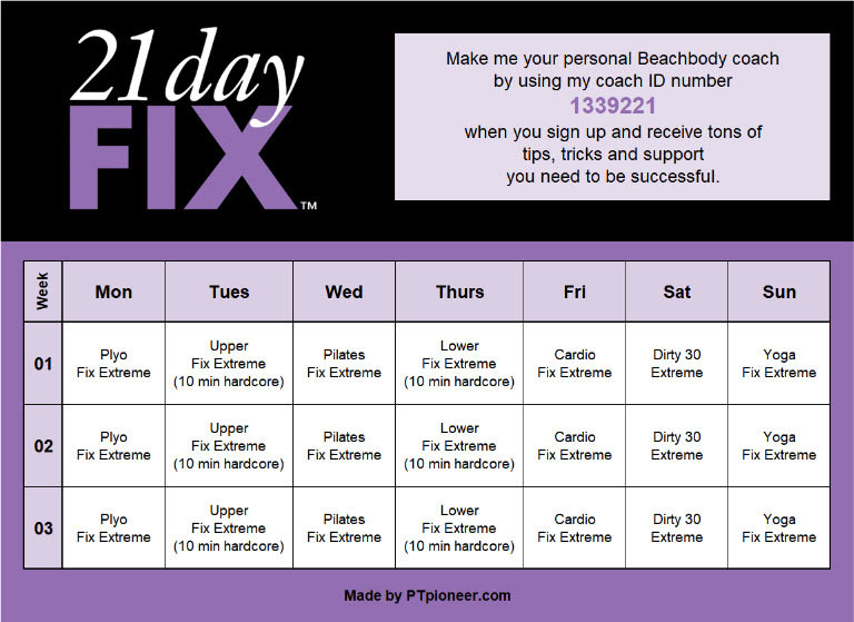21 Day Fix Extreme Calendar | amulette