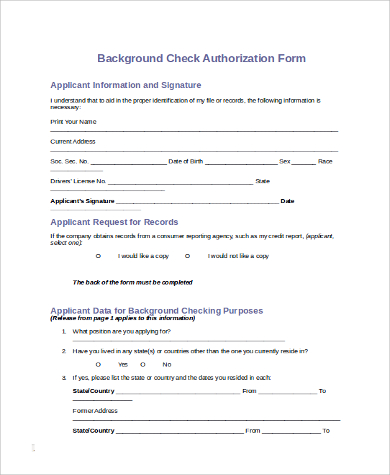 10+ Sample Background Check Forms | Sample Templates