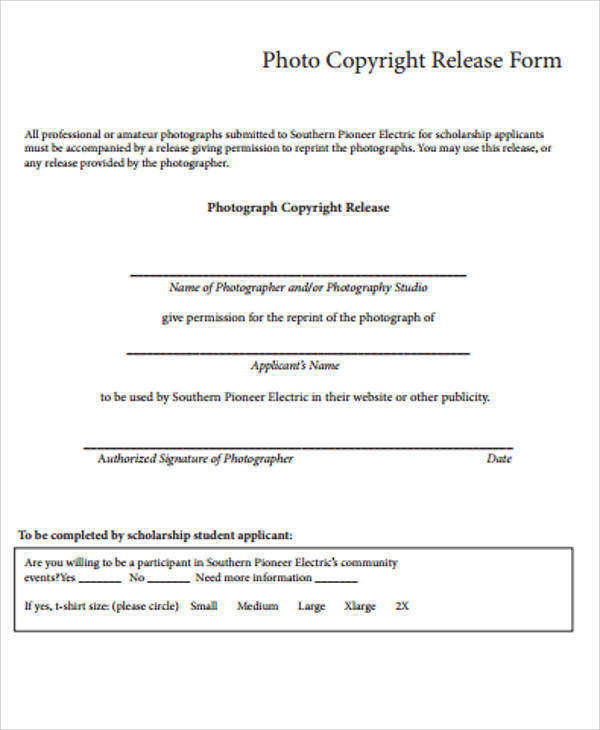 Free Generic Photo Copyright Release Form PDF | eForms – Free 
