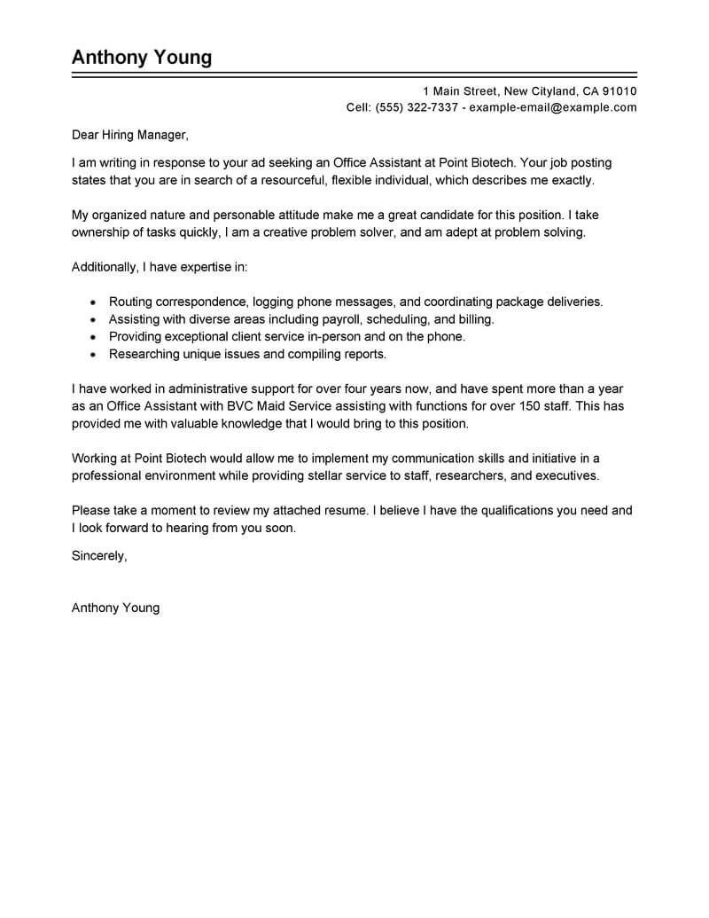 Best Office Assistant Cover Letter Examples | LiveCareer
