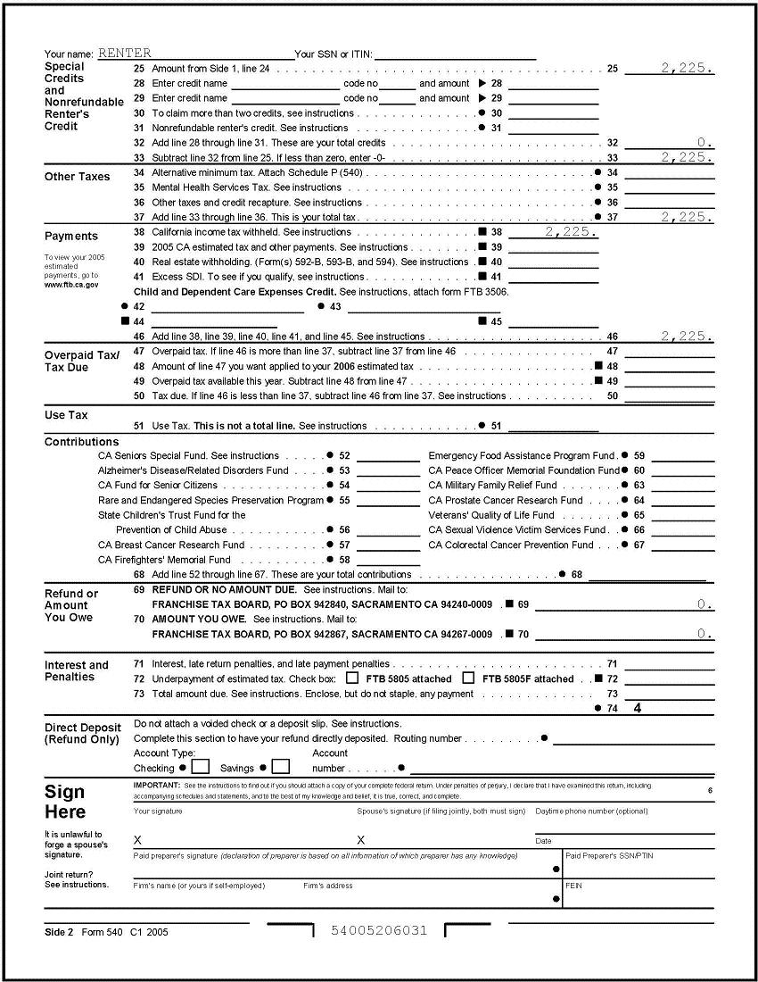 Renter CA Form 540 For First Time Home Buyers and San Diego CA 