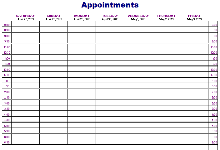 appointment sheets printable Kleo.beachfix.co