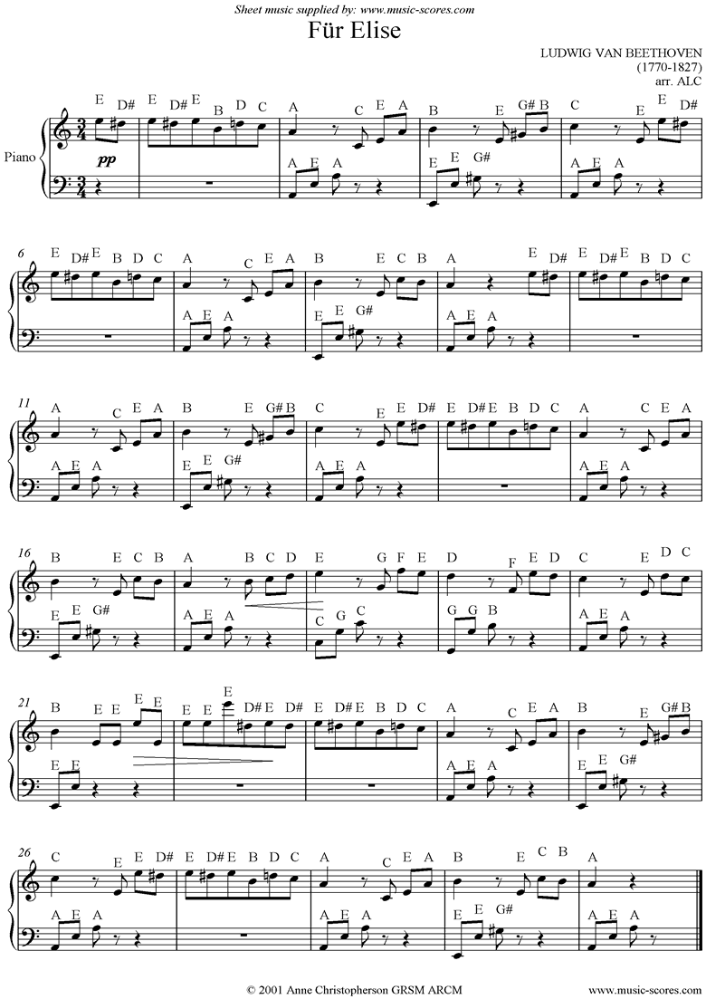 Für Elise: 1st theme: Easy Piano sheet music by Ludwig van 