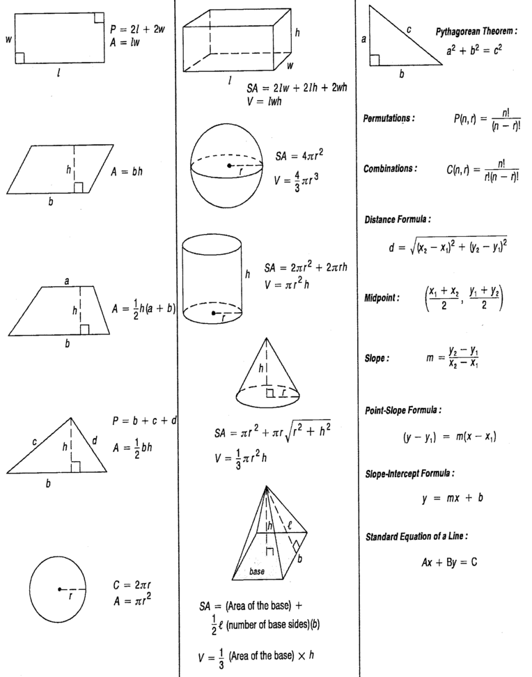 geometric solids formulas reference sheet | Free Download Geometry 