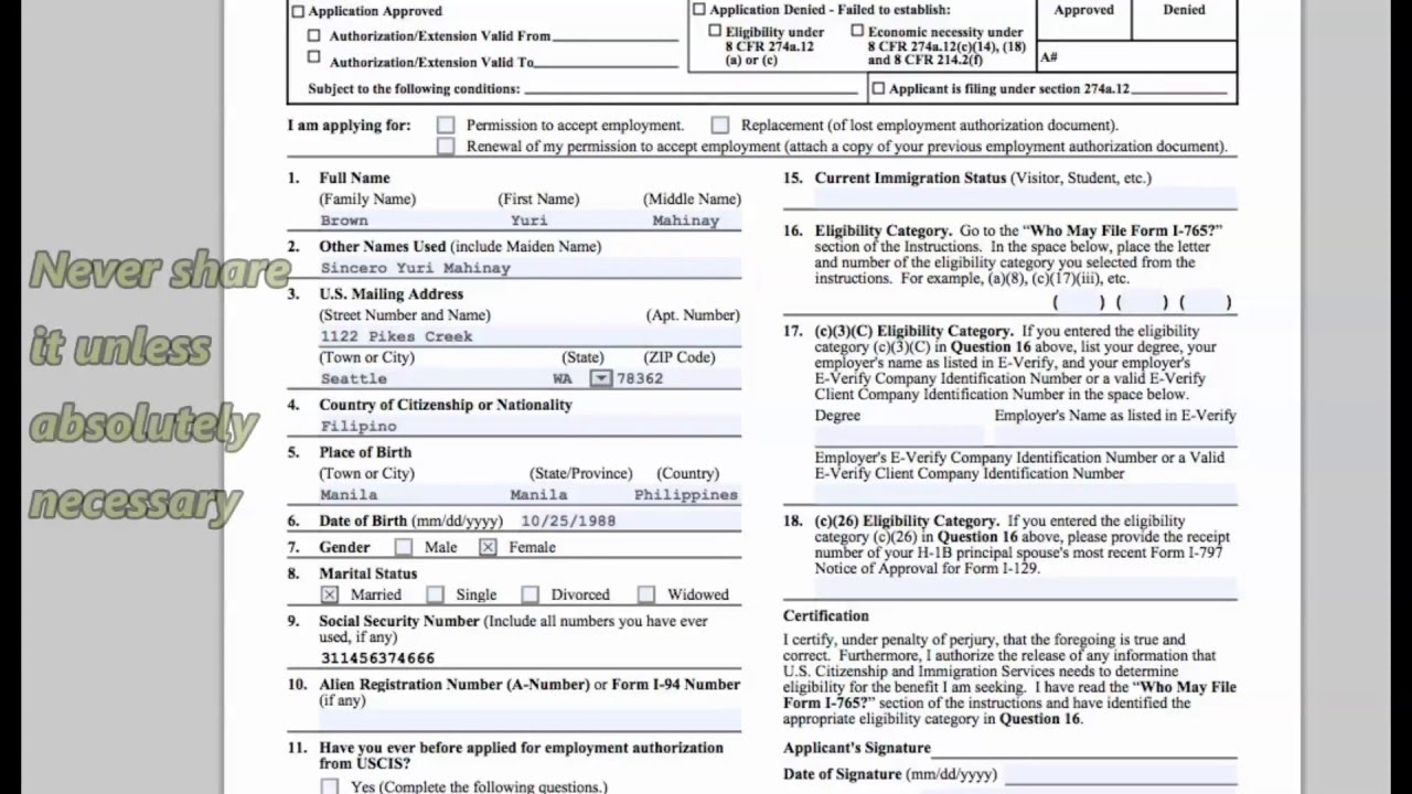 Green Card How to fill out form I 765 Employment Authorization 
