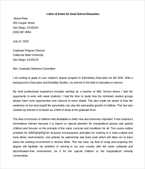 graduate school letter of intent Kleo.beachfix.co