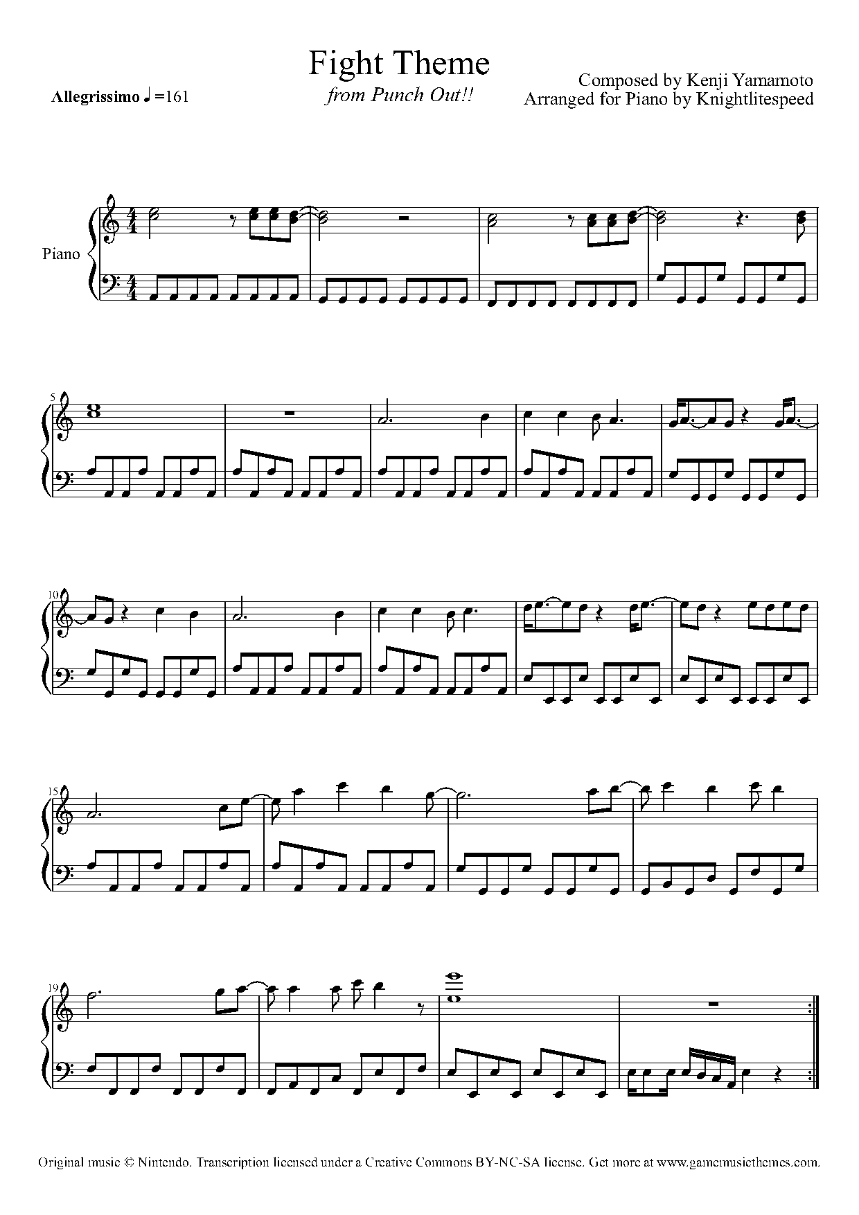 Game Music Themes Punch Out!! Sheet Music