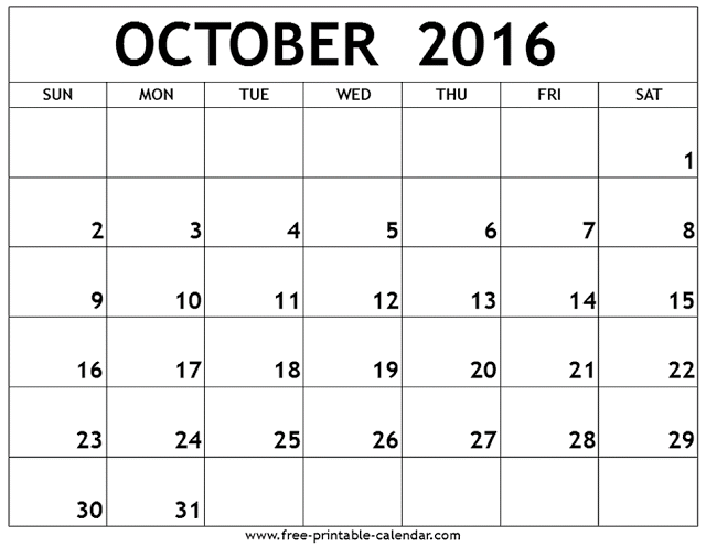 free printable october calendar october 2016 printable calendar 