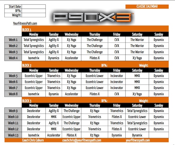 P90X3 Calendar Your Fitness Path