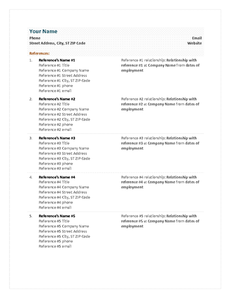 Reference sheet for resume lt well but functional – muboo.info