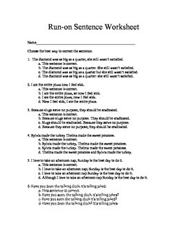 Run on Sentence Worksheets, Quiz and Answer Keys by Laura Torres