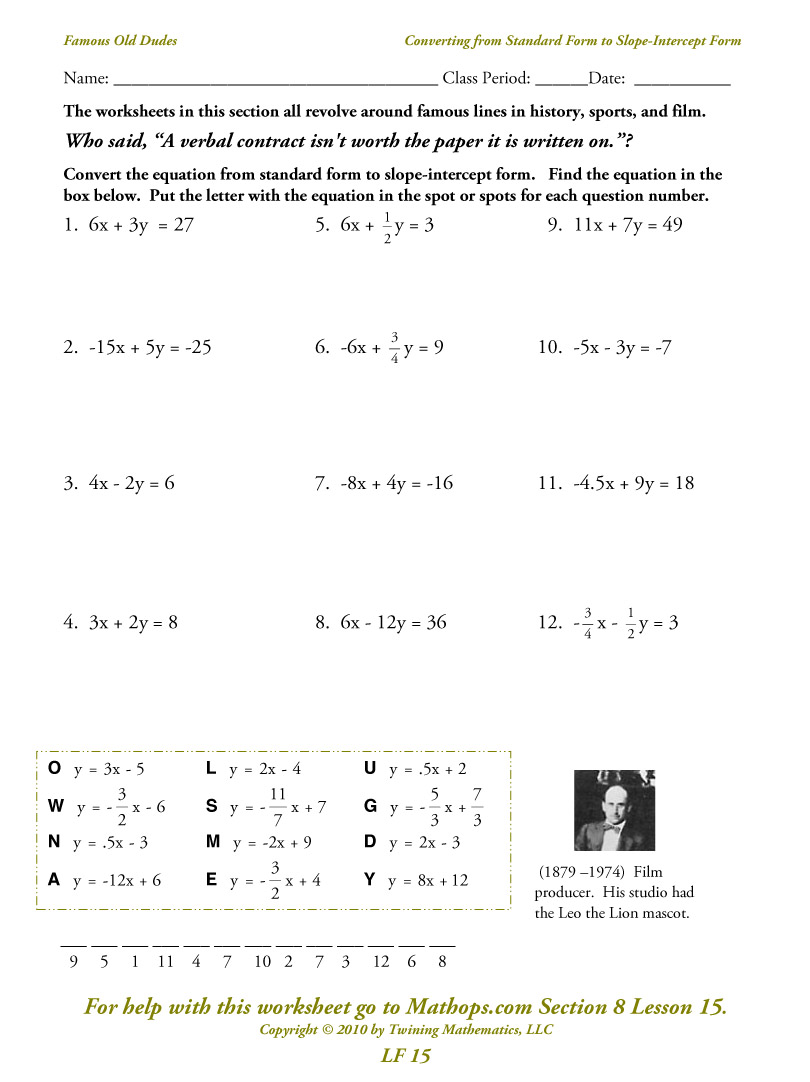 Pre Algebra Worksheets | Linear Functions Worksheets