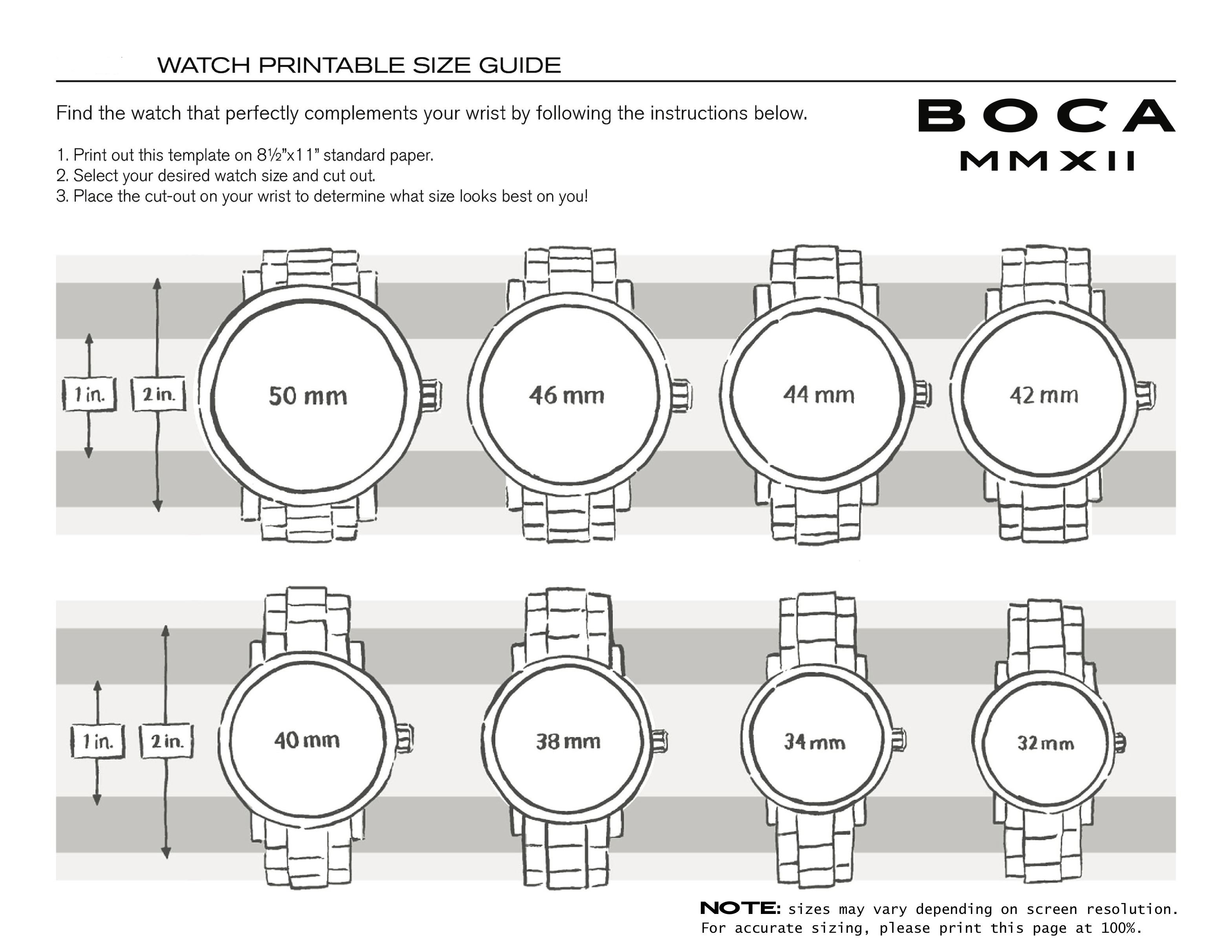 Watch Size Guide BOCA MMXII Official website