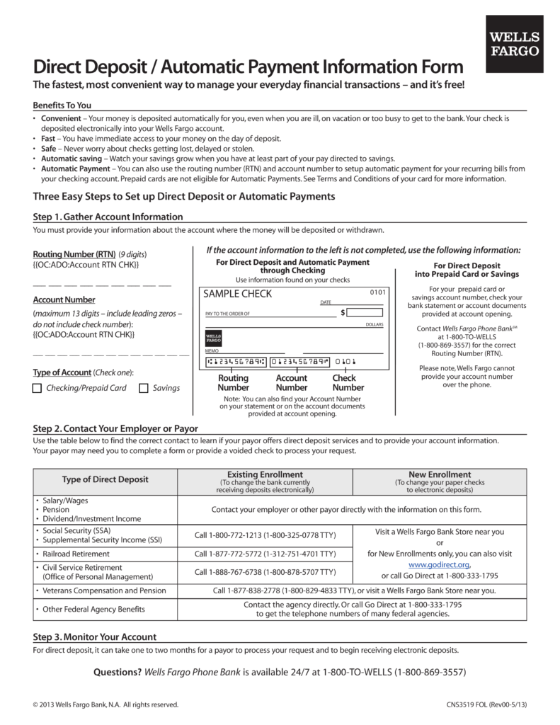 Wells Fargo Direct Deposit Form Amulette
