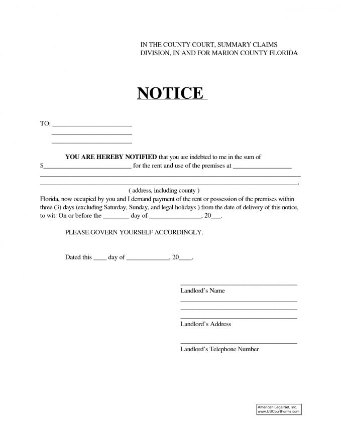 Free Florida Eviction Notice Template | 3 Day Notice to Pay or 