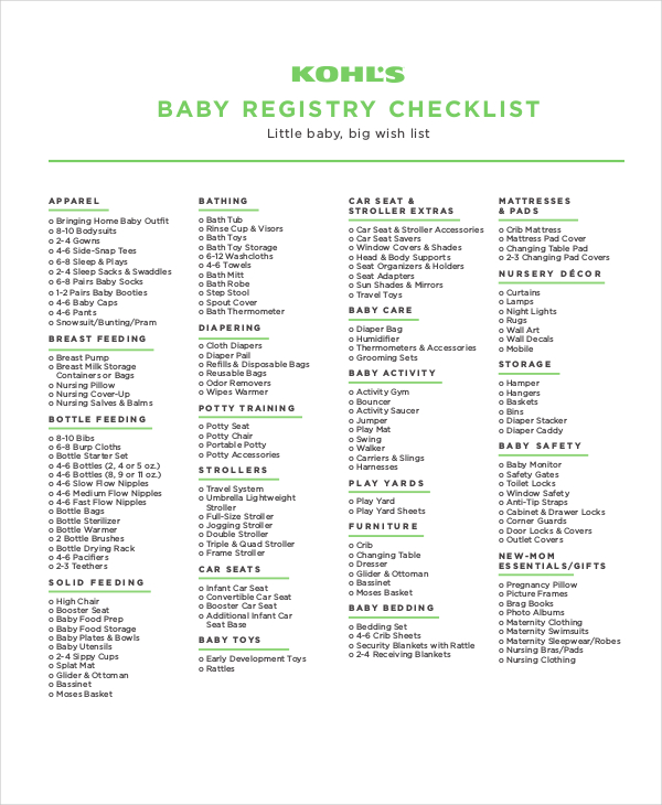 Baby Registry Checklist 8+ Free Word, PDF, PSD Documents 