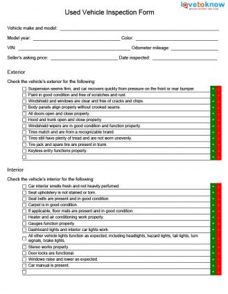 Used Vehicle Inspection Form