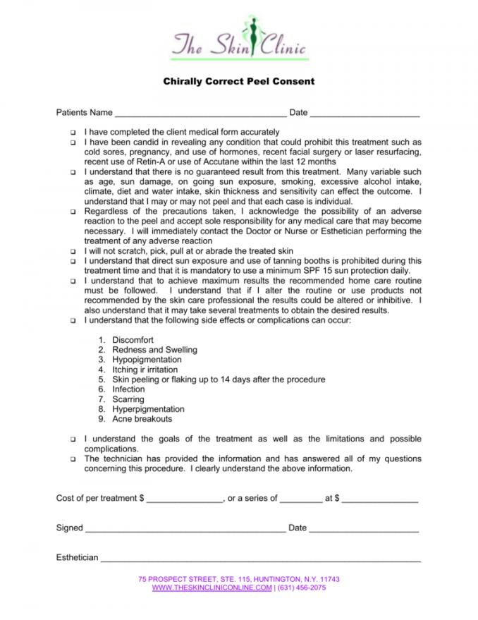 Chemical Peel consent form