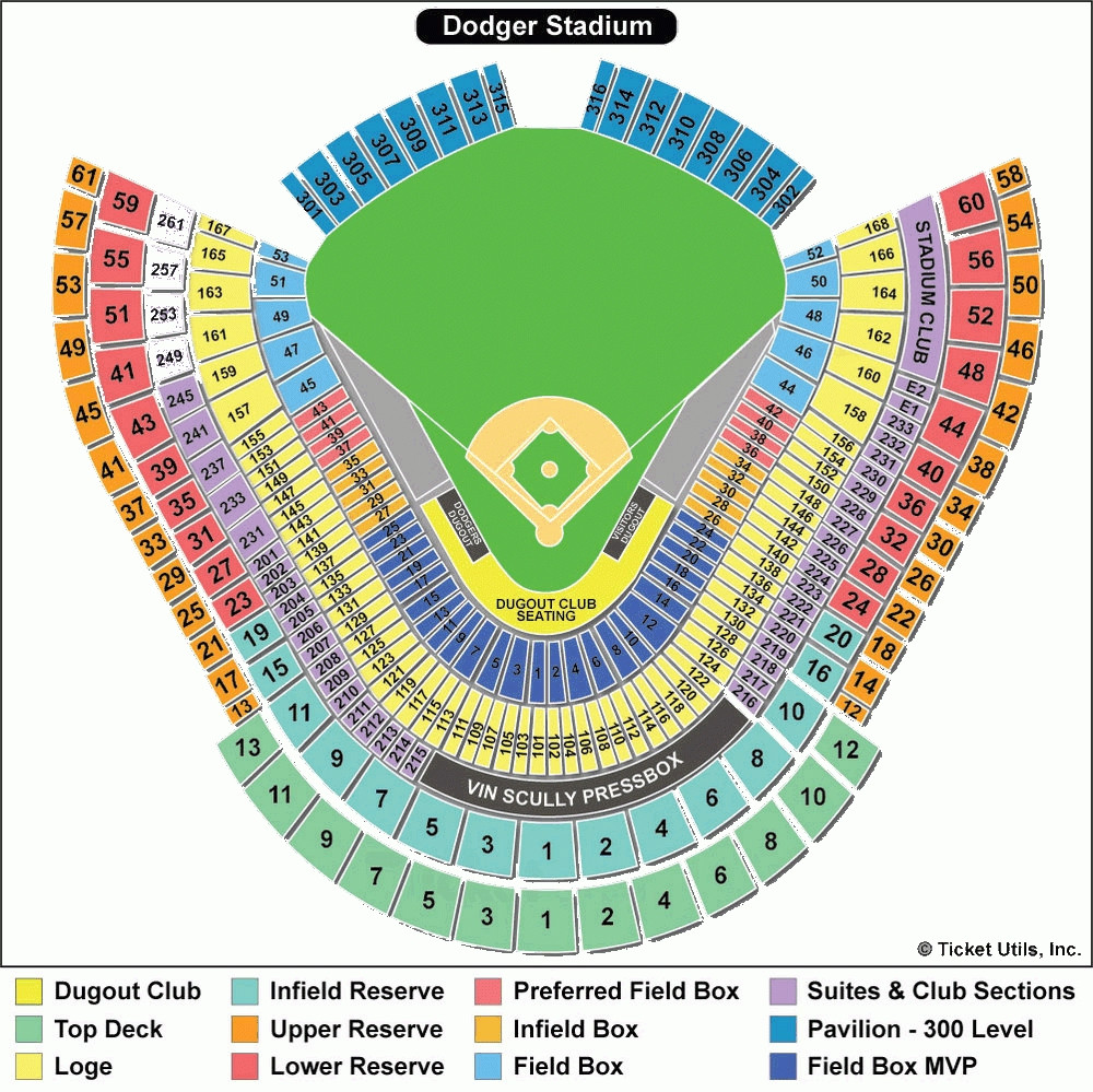 Dodger stadium detailed seating chart with seat numbers locator 