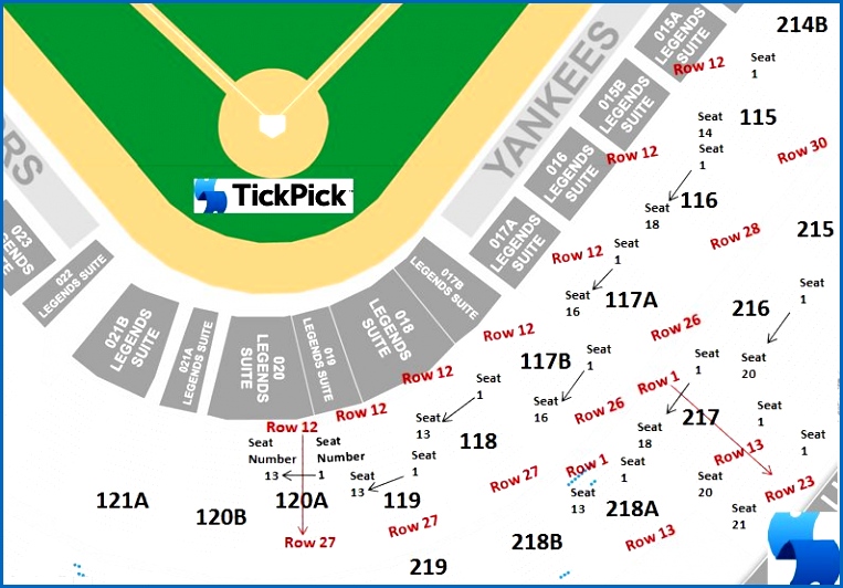 Yankee Stadium Detailed Seating Chart With Seat Numbers Dodger 