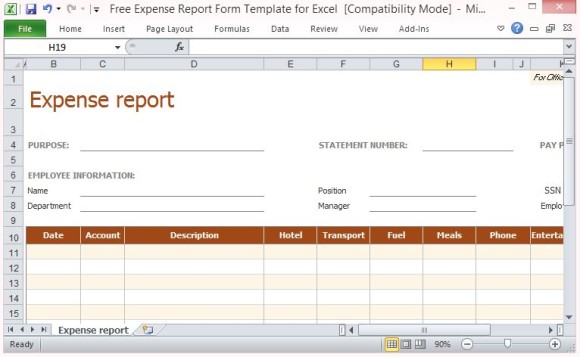 Free Expense Reimbursement Form for Excel