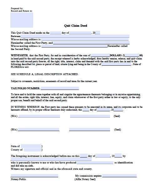 Blank Quit Claim Deed Form Florida Fill Online, Printable 