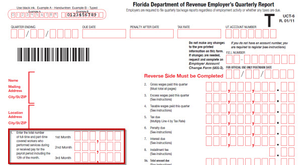 Line 1 of Florida Form RT 6: incorrect number of employees 