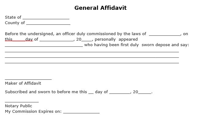 Free General Affidavit Form Pdf Template Form Download Printable 