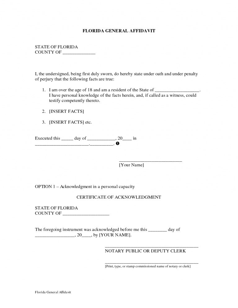 Free General Affidavit Form Download | amulette