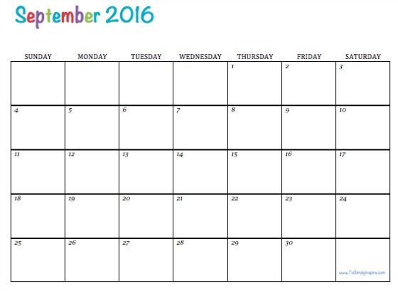 september 2016 calendar printable template