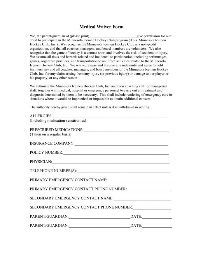 11+ Sample Medical Waiver Forms | Sample Templates