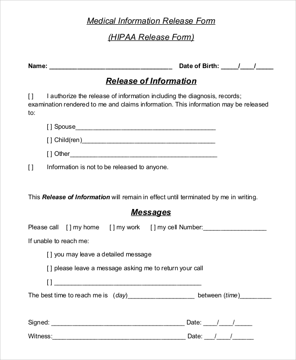 8+ Sample Hipaa Release Forms | Sample Templates