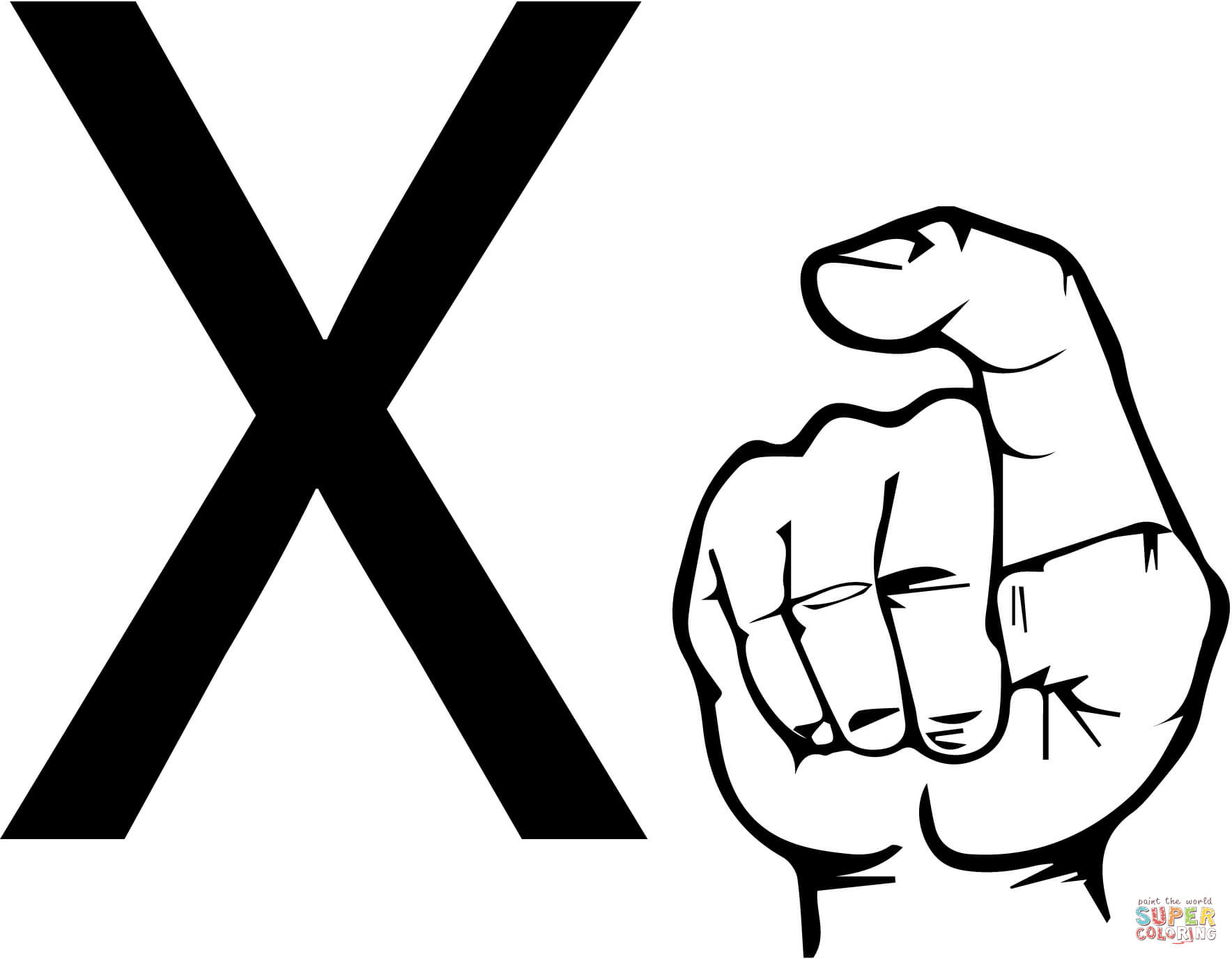 ASL Sign Language Letter X coloring page | Free Printable Coloring 