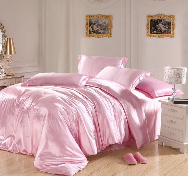 Light Pink bedding sets Silk sheets satin California king size 