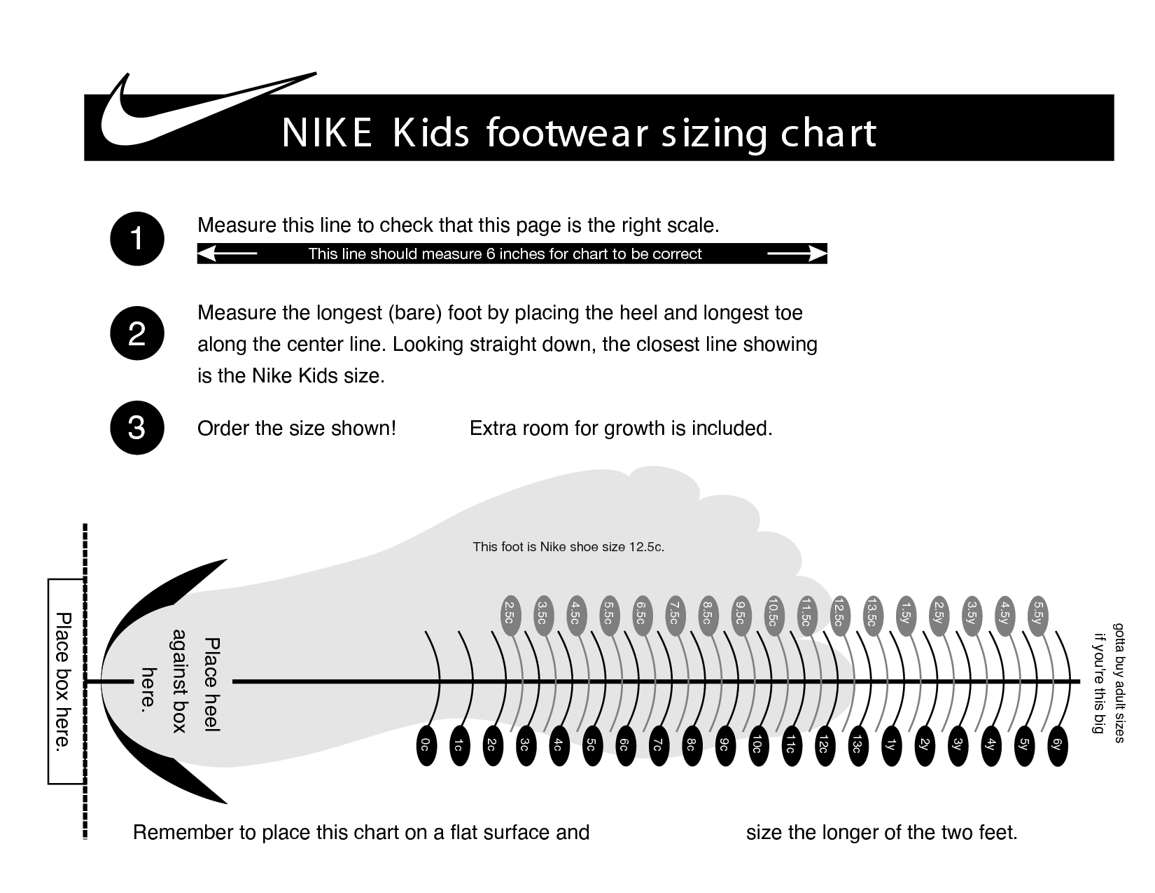 printable shoe size chart