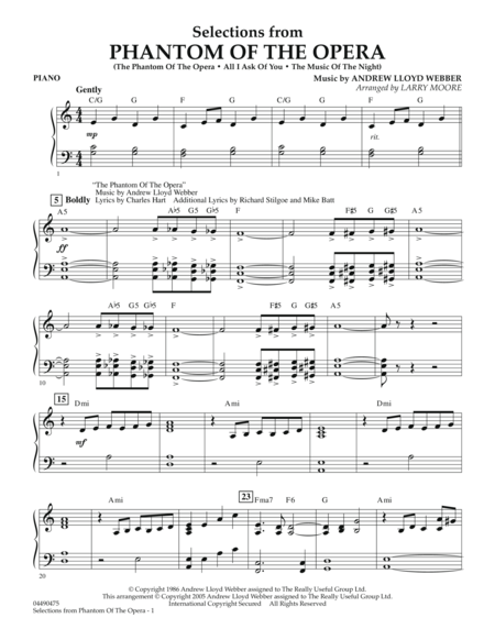 Download Selections From Phantom Of The Opera Piano Sheet Music 
