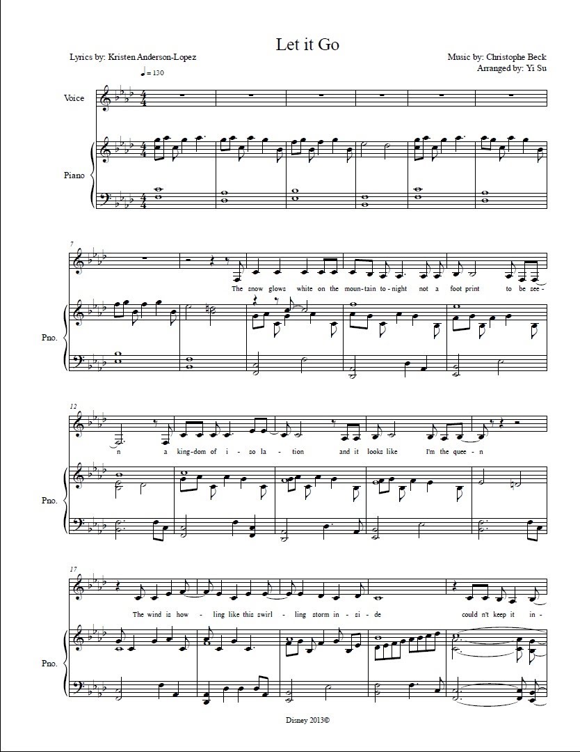 Let it go piano accompaniment/instrumental w/sheet music (Idina 
