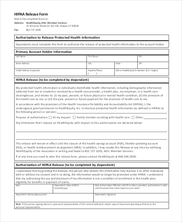 hipaa form template sample hipaa release form 8 examples in pdf 