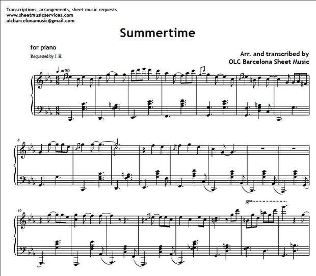 Summertime (Gershwin Jazz Standard) Sheet Music (.pd
