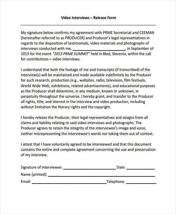 9+ Interview Release Form Samples Free Sample, Example Format 